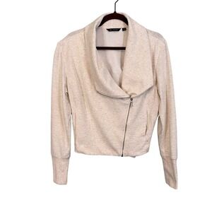 H BY HALSTON Jacket Womens 16 Plus Rib Knit Moto Rider Stretch Cotton Blend Tan